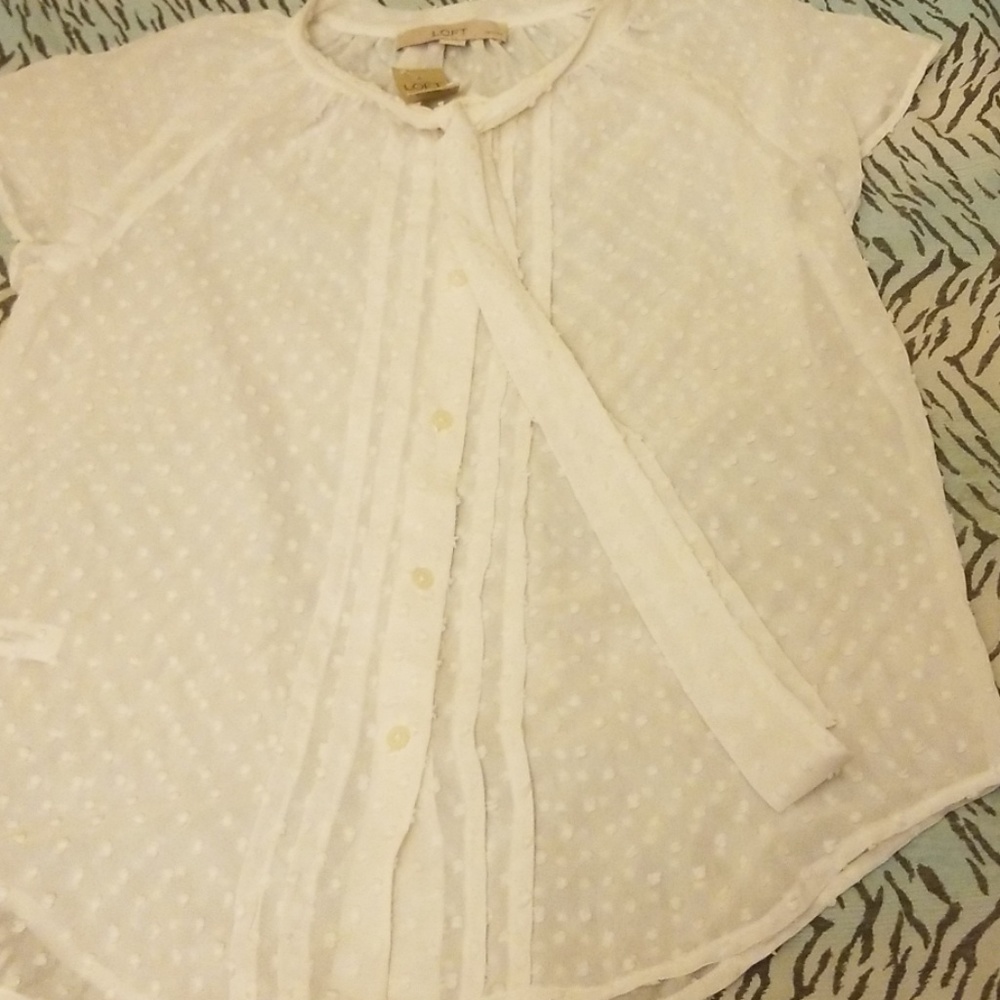 Loft petite size small white swiss dot button up